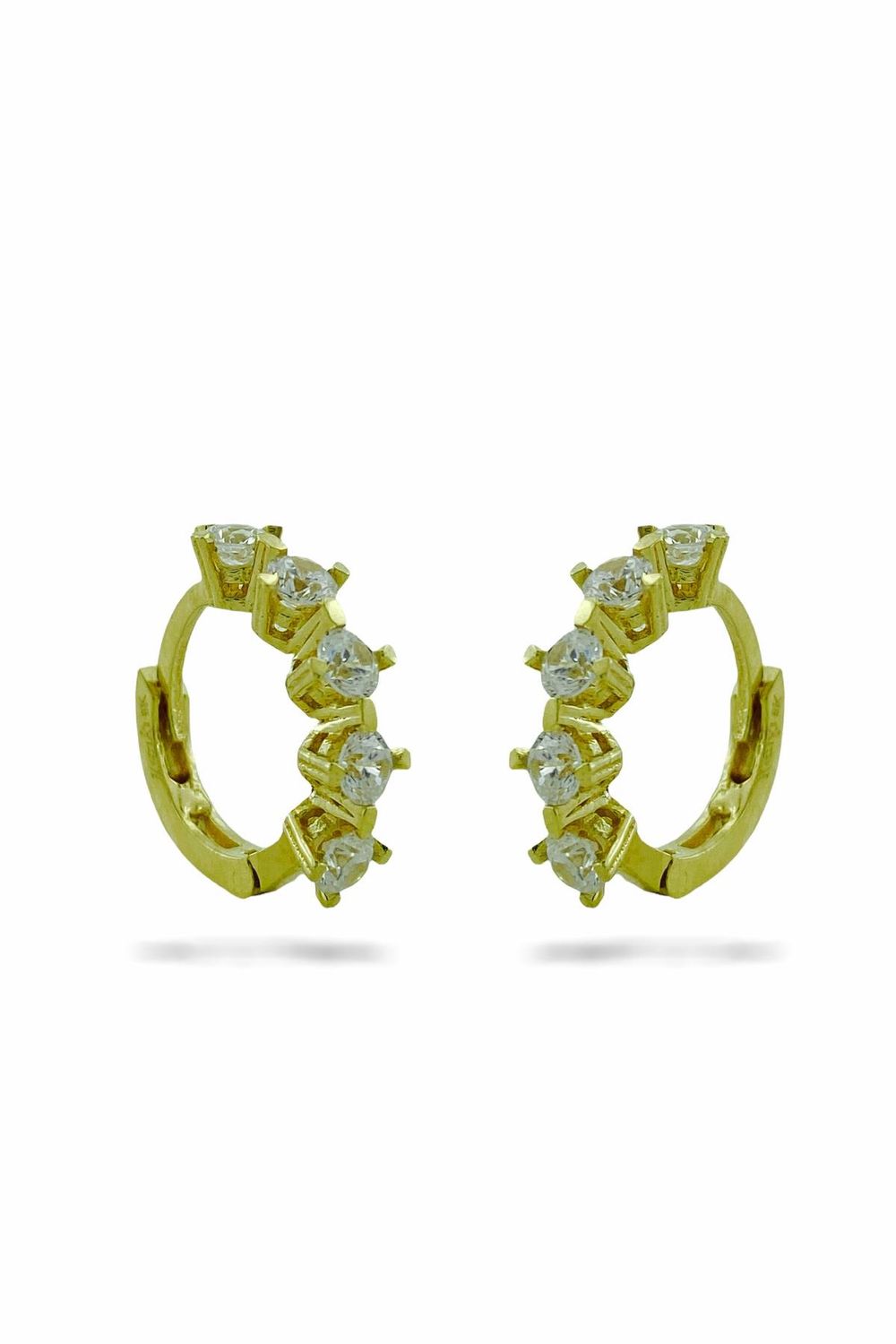 Сережки з 8-каратного золота з цирконом, 2,32 г, жовте золото, 14 мм, українське виробництво, сертифіковані 