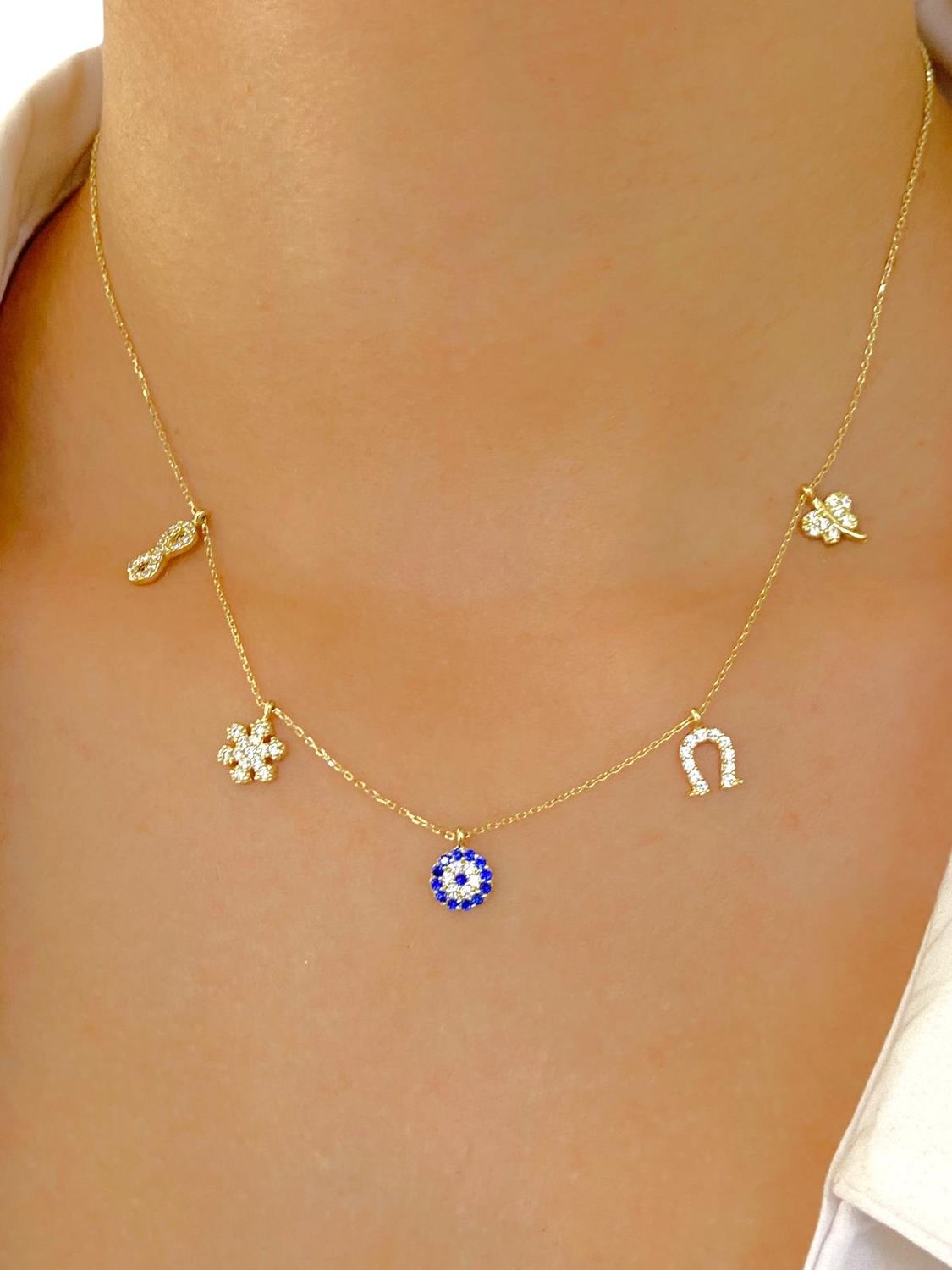 14K Gold Top Quality Evil Eye Luck Necklace Daily Necklace