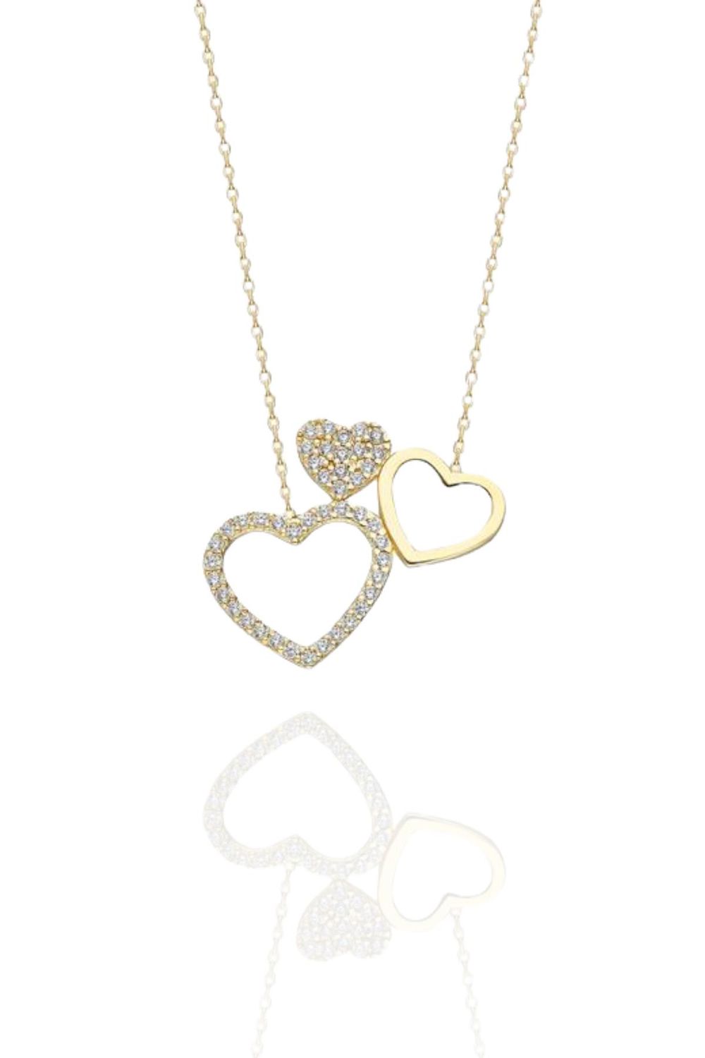 14K Gold Special Design Three Hearts Family Pendant Necklace