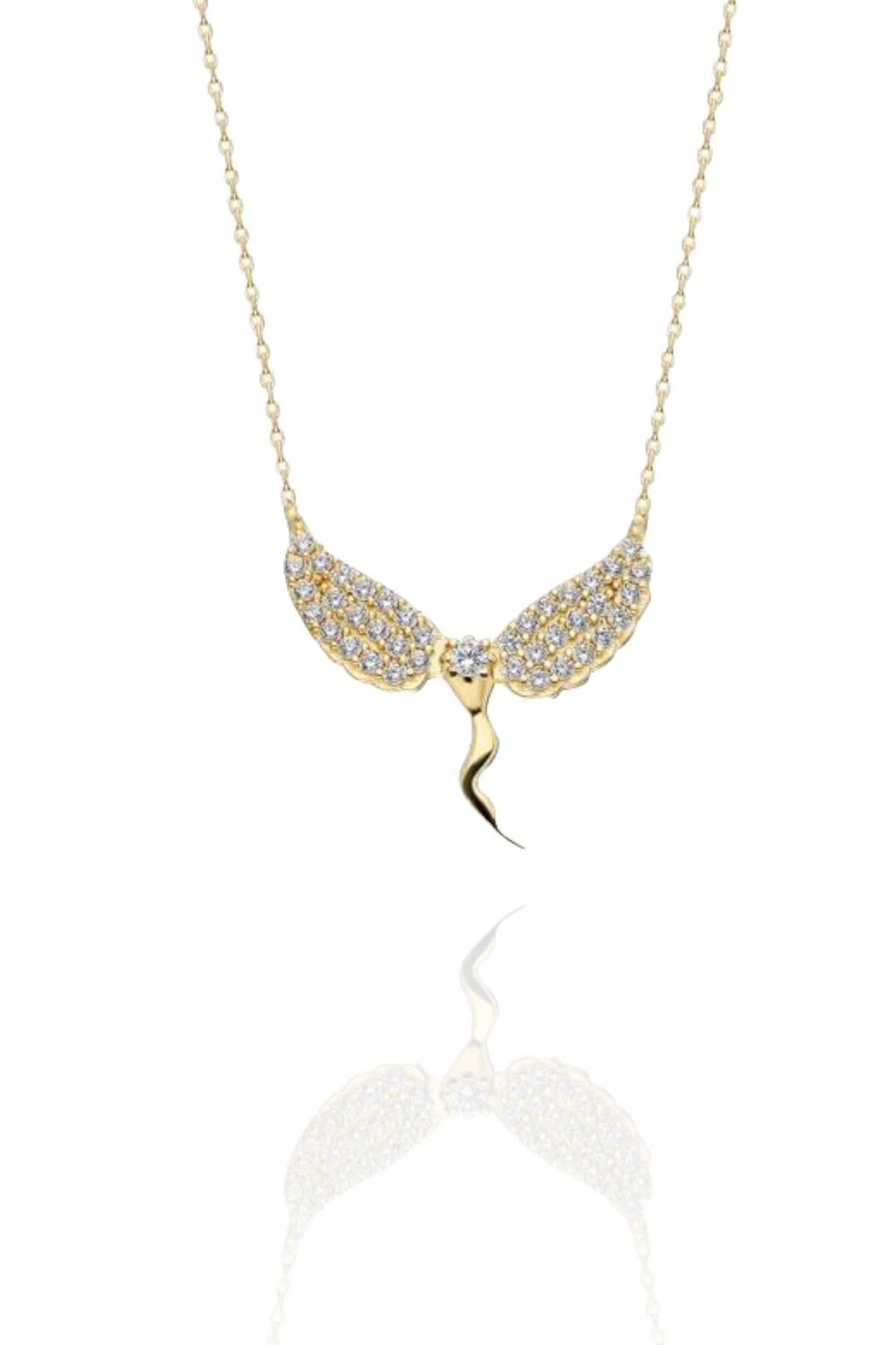 14-каратна золотиста медальйонна підвіска у вигляді ангела з кубічним цирконом, вага 2,20 г, довжина 45 см, сертифікована, українське виробництво