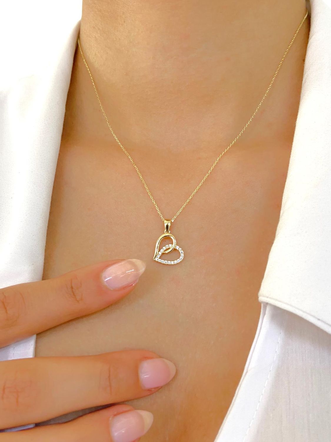 14k Gold Couple Two Tiny Heart Necklace