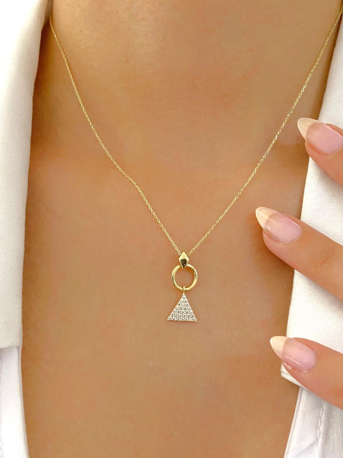 14k Gold Dangle Triangle Necklace