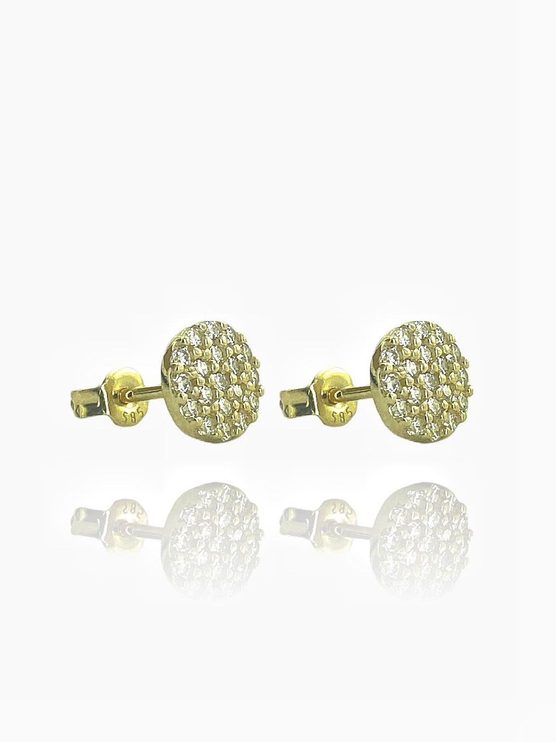 14K Gold Tiny Round Zircon Stone Ball Earrings