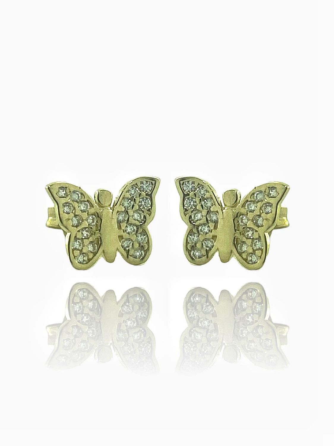 Сережки з 14-каратного золота у формі метелика з цирконом і жовтого золота 9 мм, сертифіковані, вітчизняне виробництво