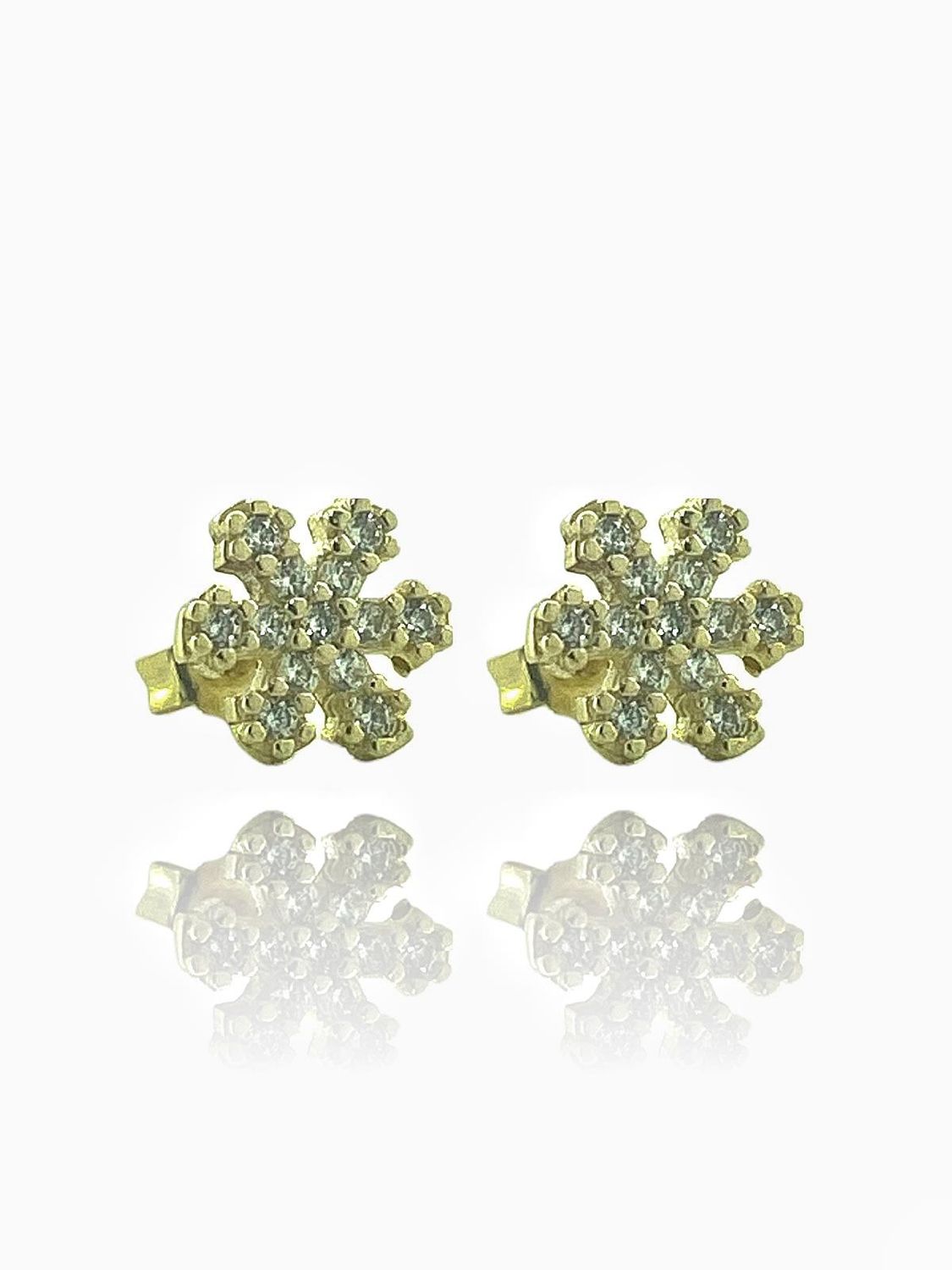 Сережки з 14-каратного золота у вигляді міні-сніжинки із zirconієм, 9 мм, жовтий золотий колір, сертифікат якості, місцеве виробництво
