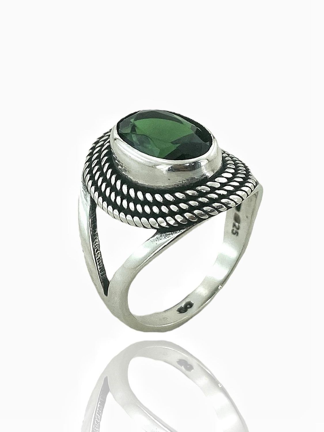 925 Sterling Silver Oval Emerald Authentic Top Quality Women&#39;s Ring