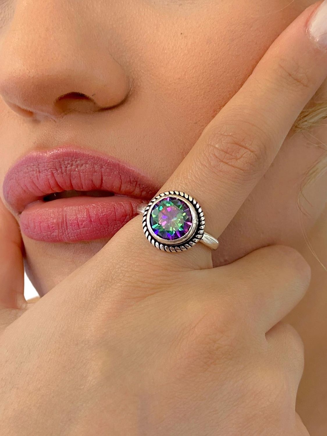 925 Sterling Mystic Topaz Authentic Top Quality Sterling Silver Ring