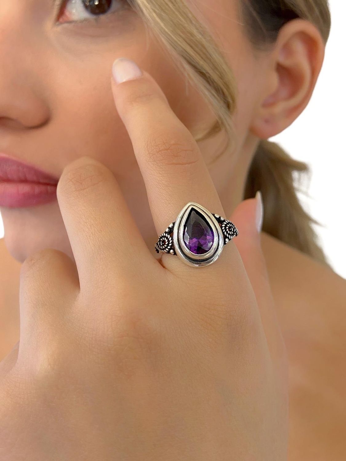 925 пробы серебряное кольцо с аметистом, ручная работа, уникальный дизайн, управление качеством, размер от 12 до 22