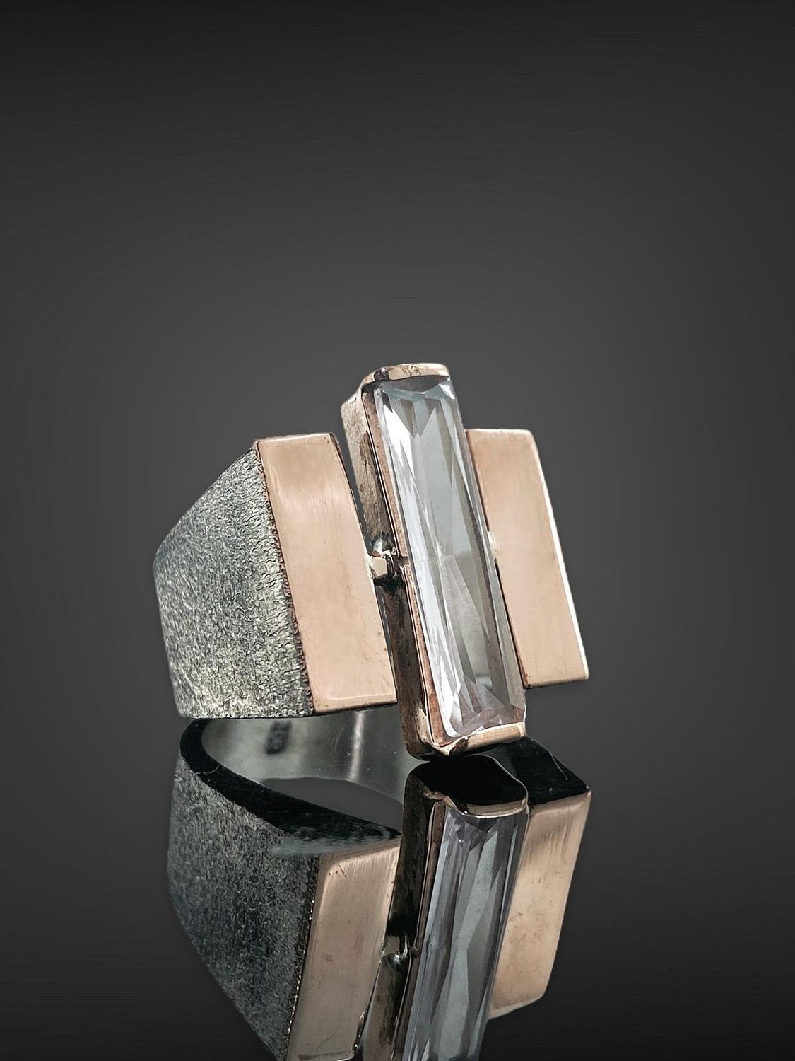 925 Sterling Silver Baguette Rose Quartz Stone Special Model Handmade Ring