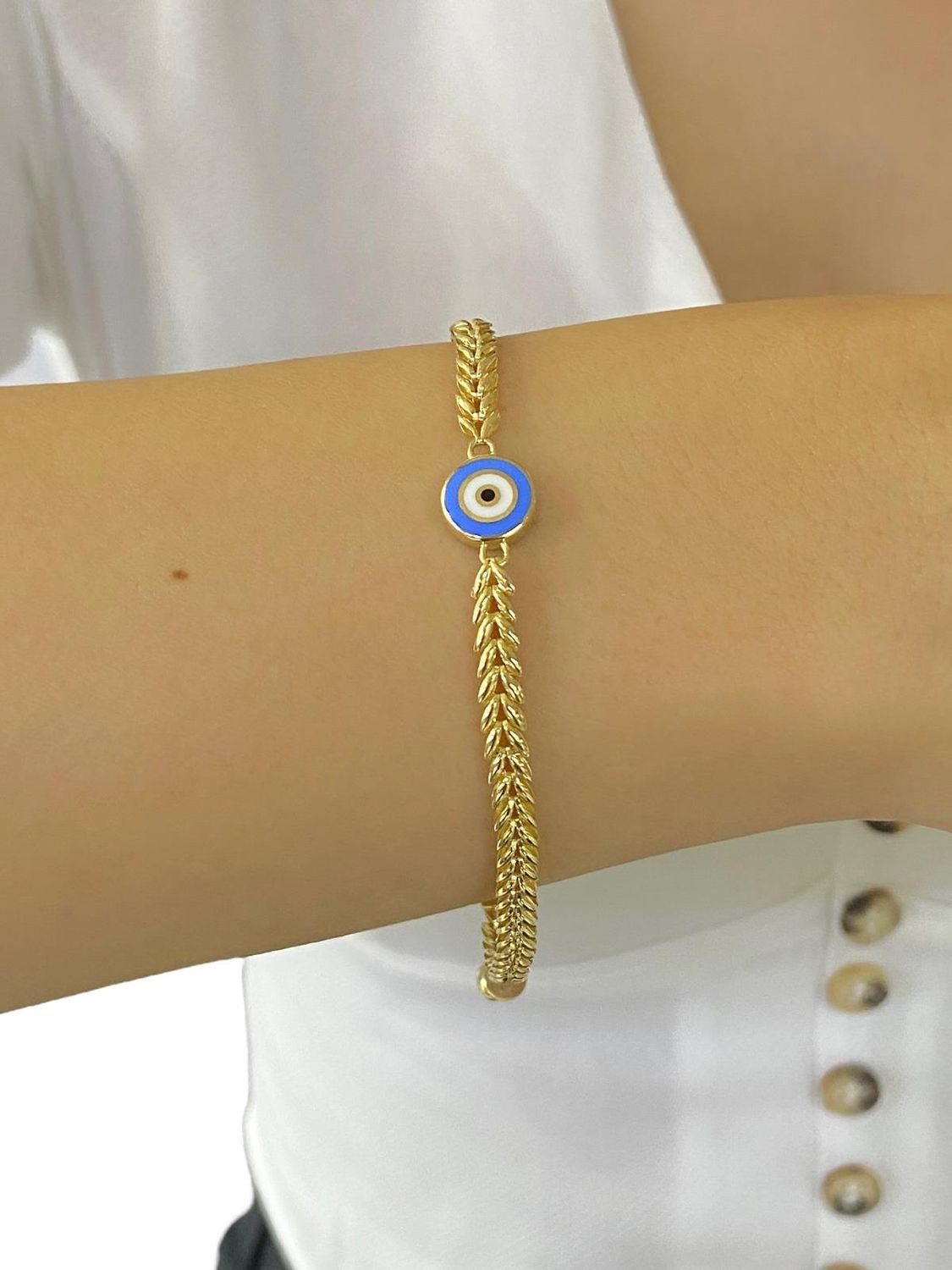 Золоте браслет з 8-каратним блакитним оком, циркон, довжина 18+2 см, сертифікат, українське виробництво