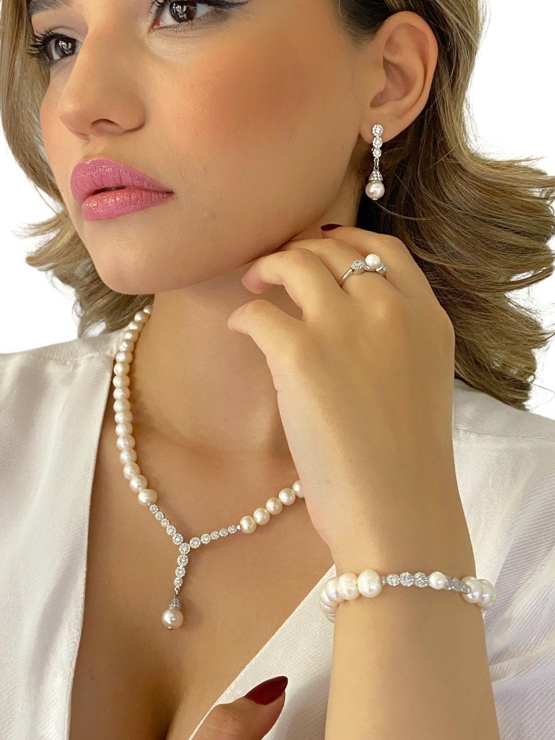 925 الفضة لؤلؤة الذهب نموذج جديد أنيق جدا مجموعة لؤلؤة مجموعة