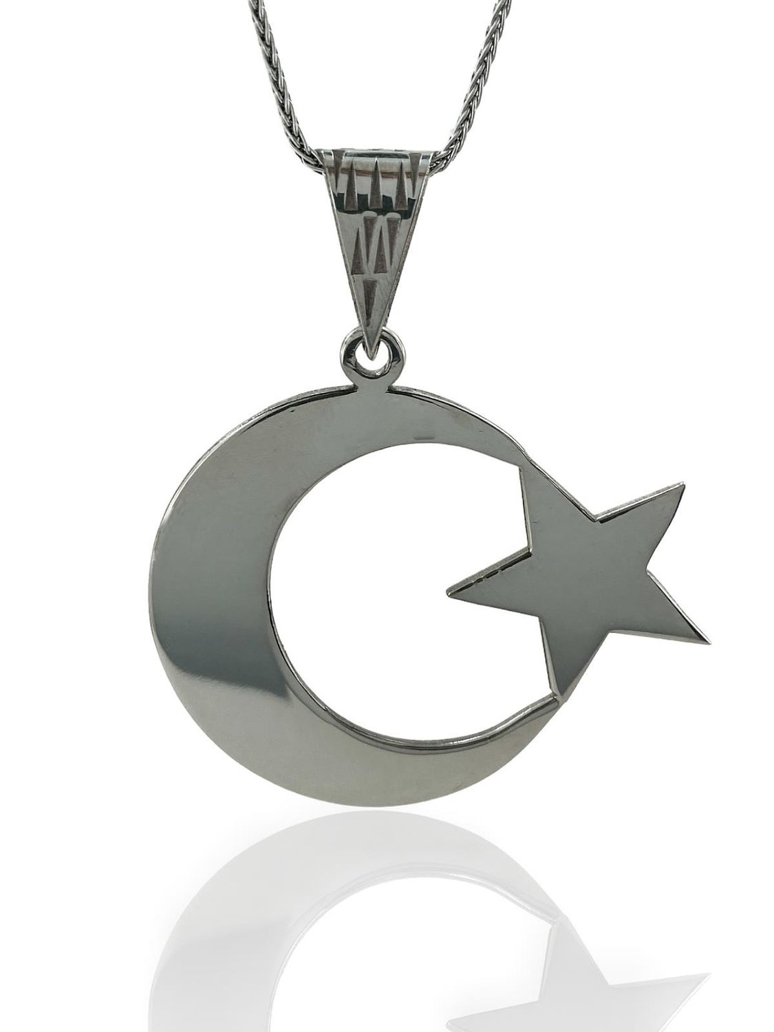 925 Sterling Silver Big Moon Star 60 cm Long Chain Necklace