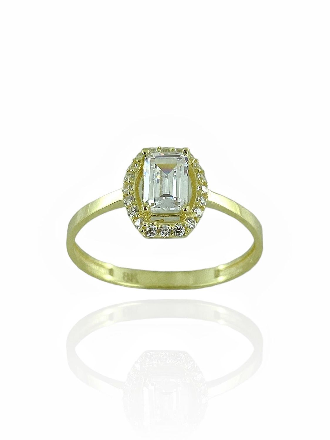 8-Каратне золоте кільце з міні-багетом і зеленою обробкою, з цирконієм, 1.25 г, розміри 10-18, українське виробництво