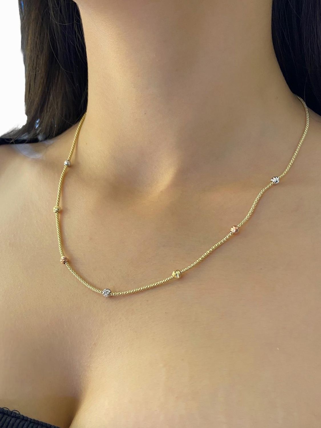 Pop Corn Chain Dorica Ball Very Stylish Gold Necklace 14K