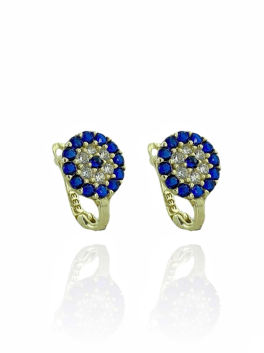 Дитячі серйозні серйозності з 8-каратного золота, діаметр 8 мм, з цирконом, жовтогарячий, сертифіковані фото, висока якість виготовлення