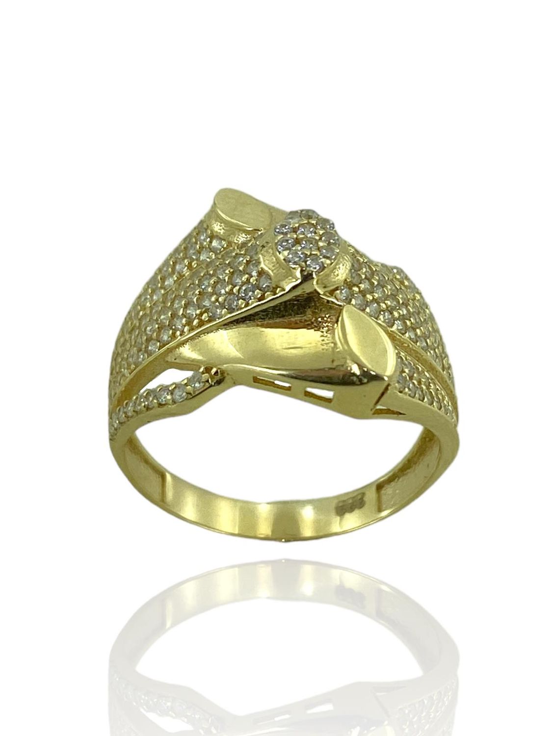 Золотий кільце з багатошаровим дизайном та цирконієм, 8 каратове золото, вага 3,00 г, жовте золото, українське виробництво