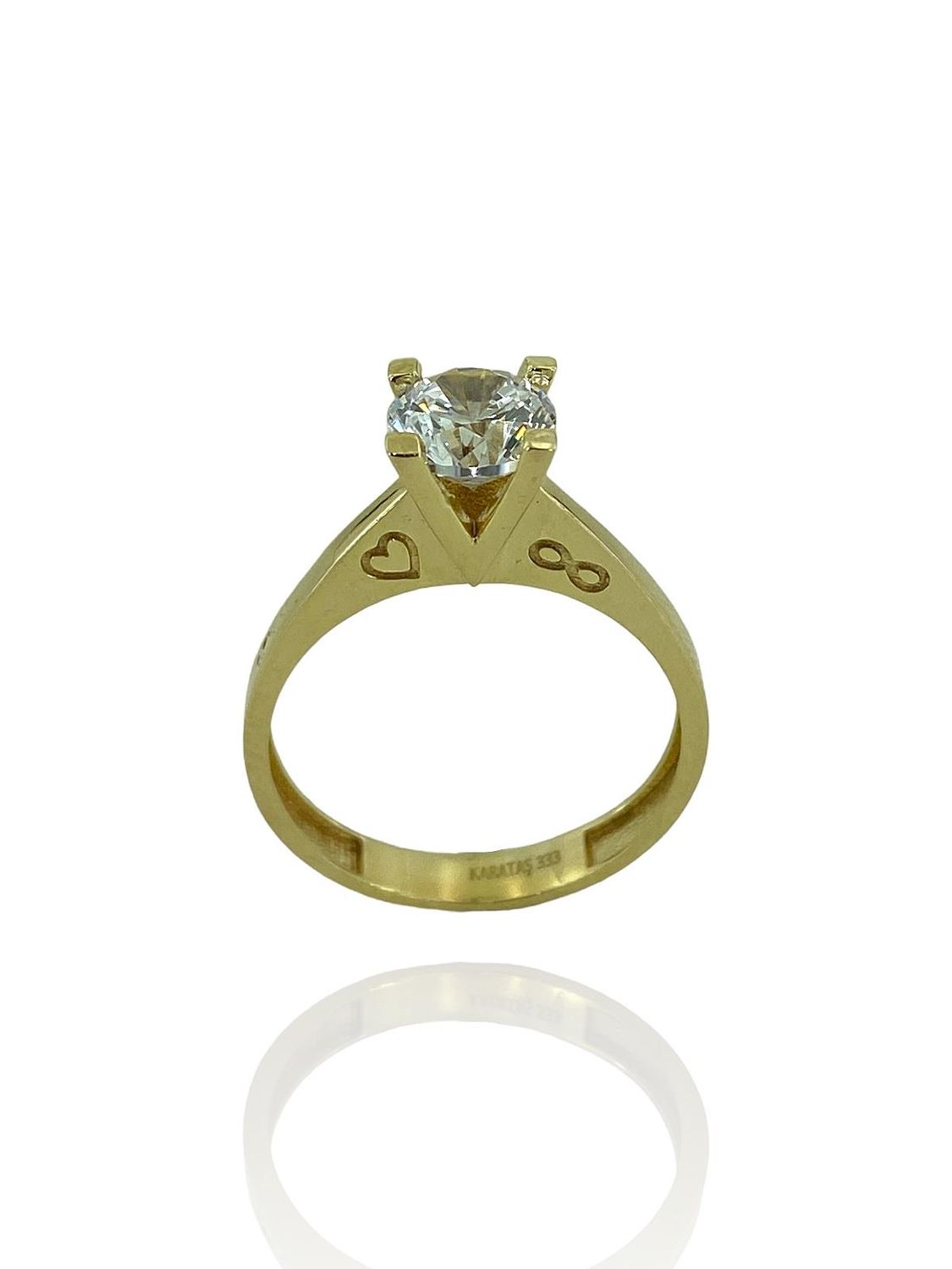 Золотий обручка з 6 мм цирконом у формі серця, 2 карати, 8-каратне золото, місцеве виробництво, доставлення за 3 дні