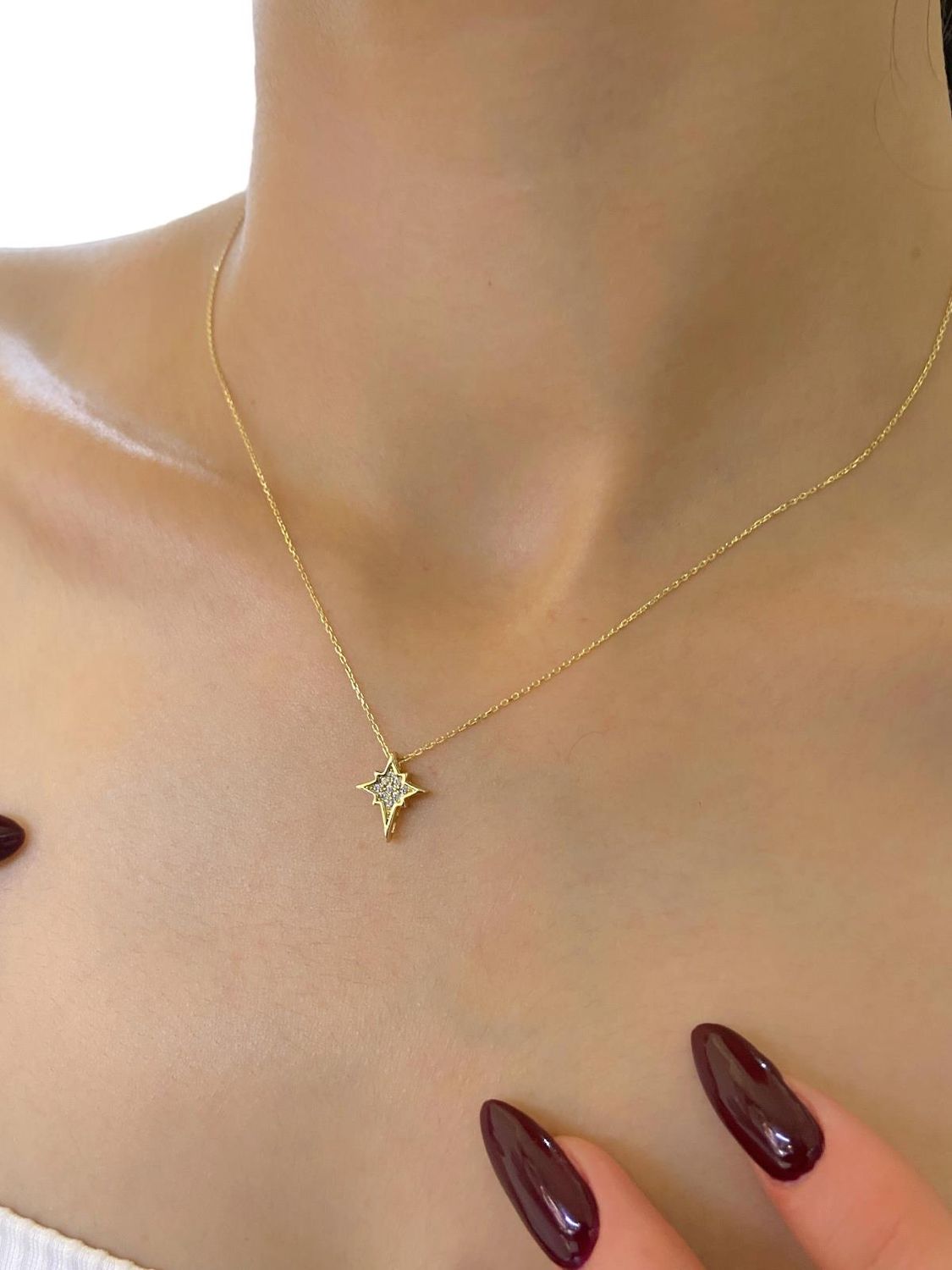 Minimal Pole South Star Gold Necklace 14K