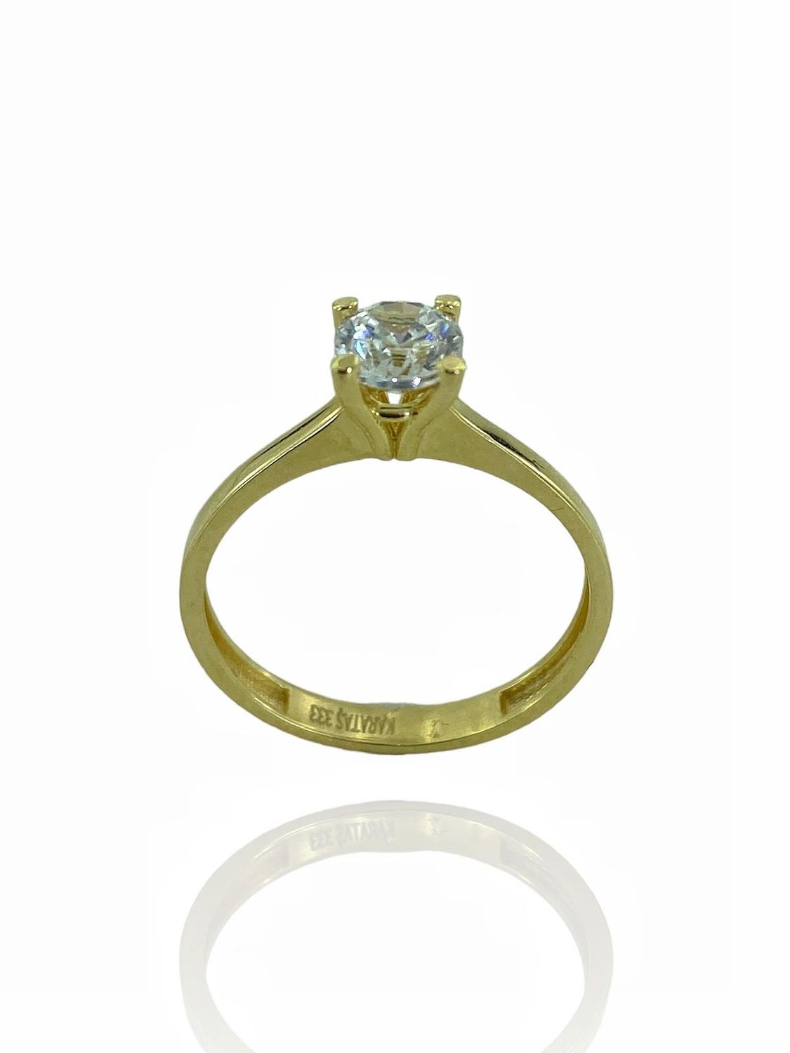 Классическое золотое кольцо с одним бриллиантом 8 Каратов, желтое золото, 1.43 г, циркон 5 мм, местное производство, быстрая доставка