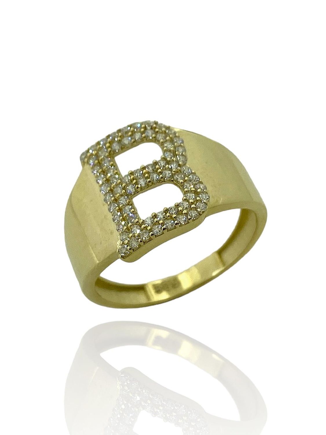 Перстень з літерою B з 14-каратного золота високої якості, прикрашений цирконом, жовте золото, стильний тренд, розмір 10-24