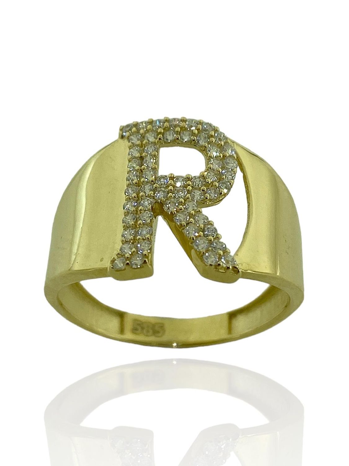 14K Gold R Letter Top Quality Trend Letter Ring