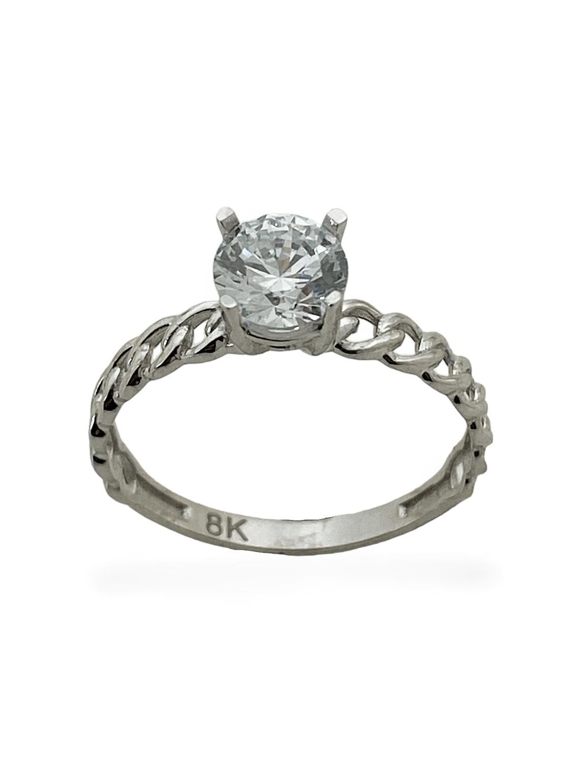 Високоякісне дизайнерське кільце з білого золота з цирконом, 8-каратне, українське виробництво, доставка за 3 дні