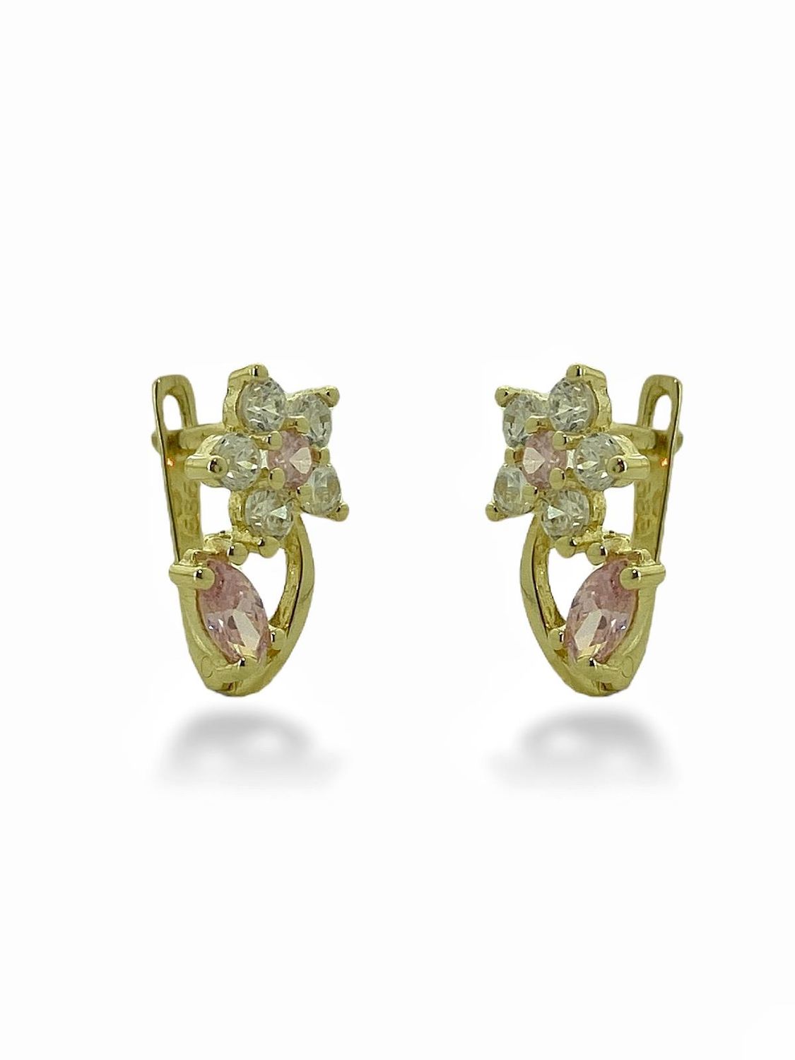 14K Gold Pink Sunflower Clip Earrings Baby Kids Earrings