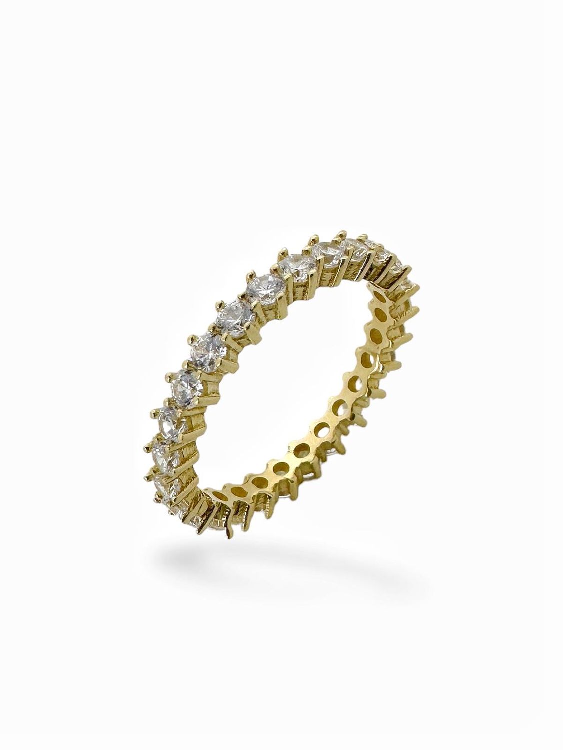 Single Row Full Zircon Classic Cut 14K Gold Ring