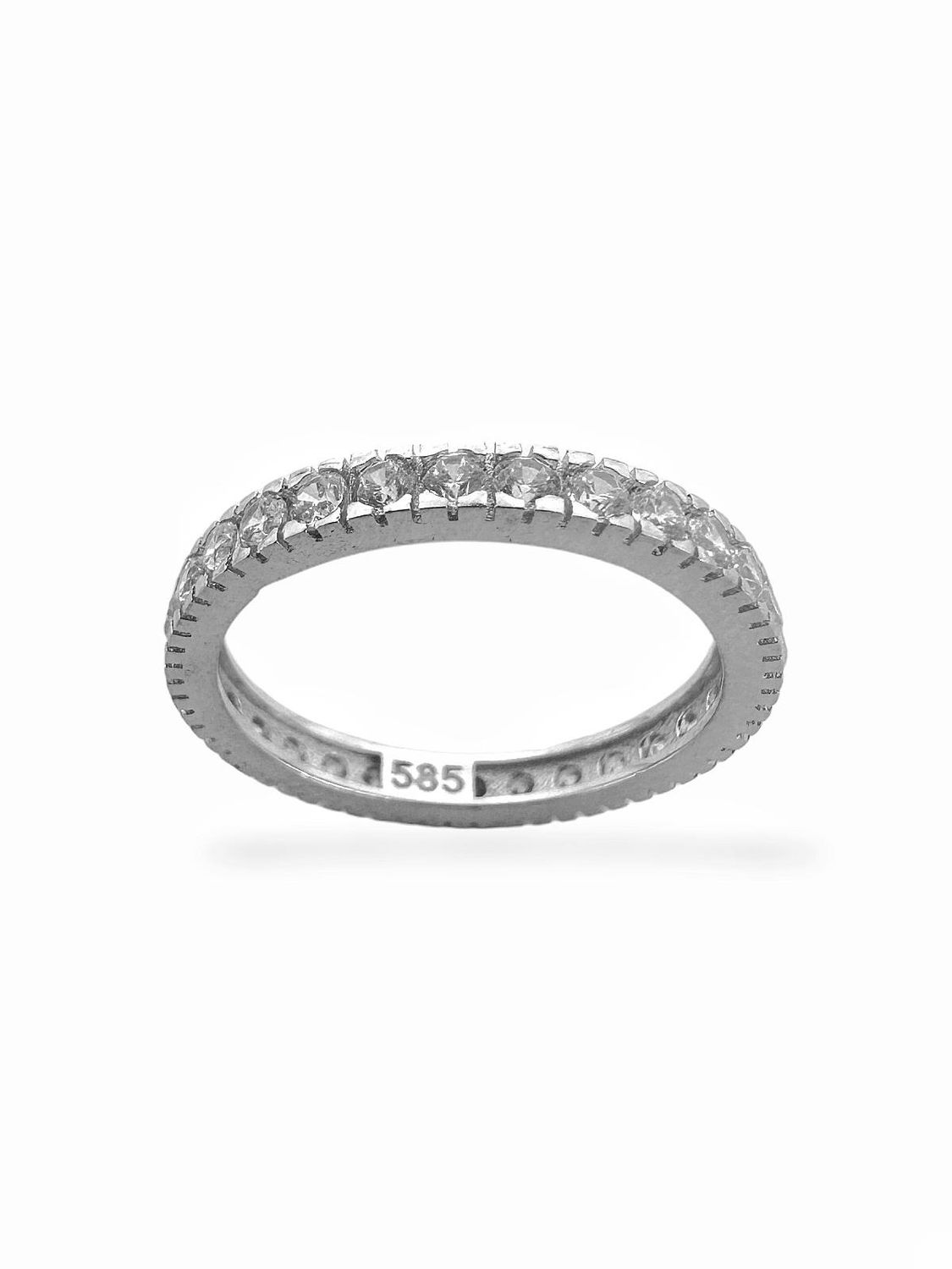 Кільце з цирконом на 14-каратному білому золоті, модель Pırlanta Montür, висока якість, ширина 2 мм.