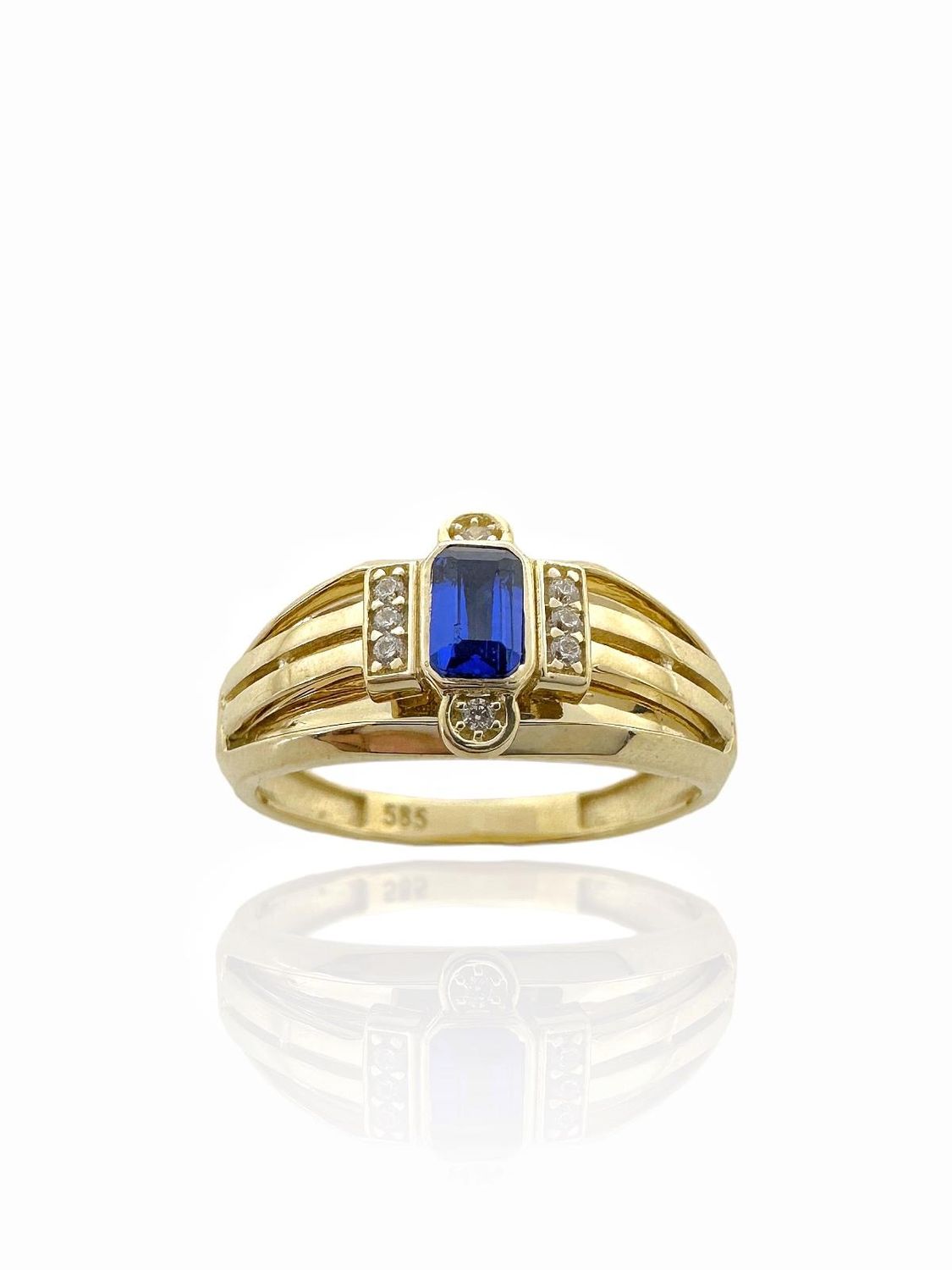 Baguette Sapphire Stone Diamond Model 14K Gold Ring
