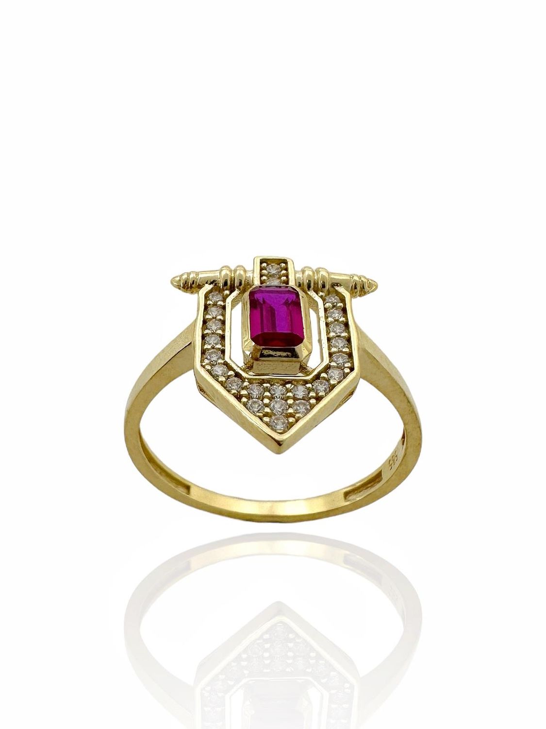 Small Baguette Ruby Stone Special Design Trend Style 14K Gold Ring