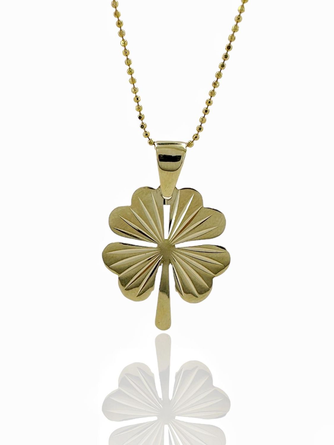 Four Leaf Clover Stone-Free Pen 50 cm Chain 14K Gold Necklace