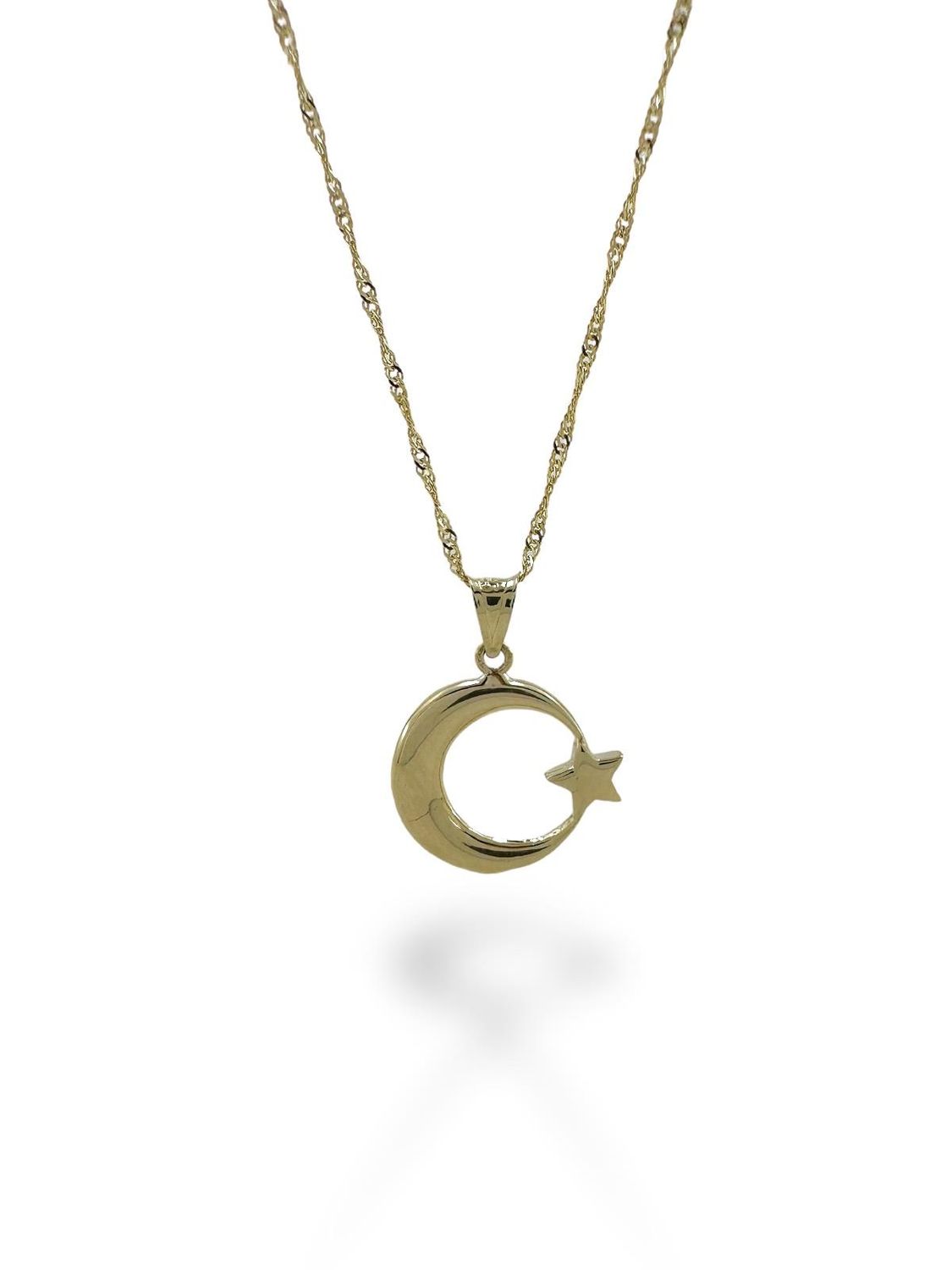 Stoneless Crescent and Star Very Stylish 14 Carat Gold Necklace
