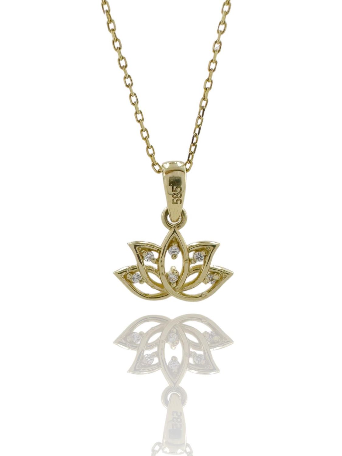 Кулон "Міні Лотос" 14-каратне золото зі зірконі, вага 1.75 г, довжина 42 см, сертифікат з квадратним кодом, місцеве виробництво
