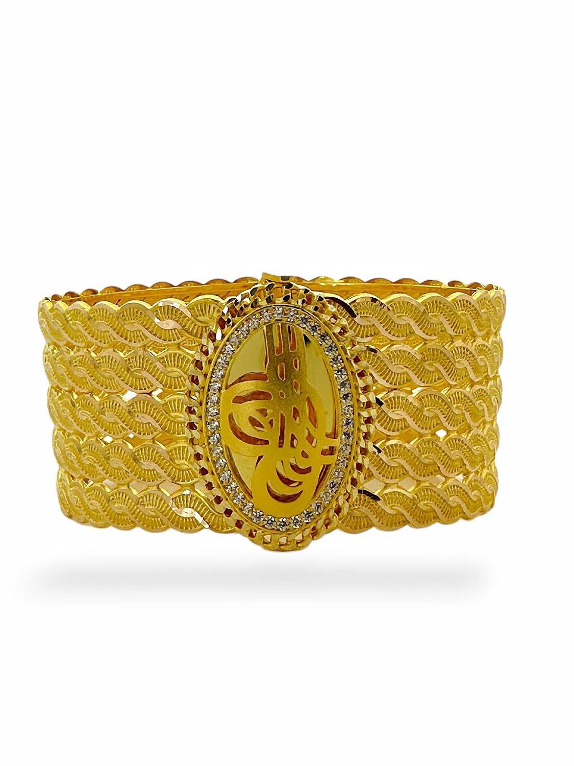 Five Rows Crushed Burmese Clamp Gold Bracelet & Bangle with Tugra Buckle