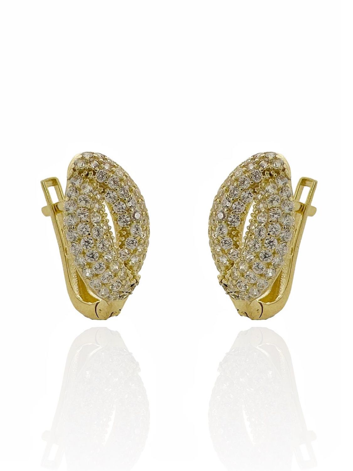 Сучасні золоті сережки з цирконом, 8-каратне золото, українське виробництво, сертифікат з QR-кодом, висока якість виготовлення