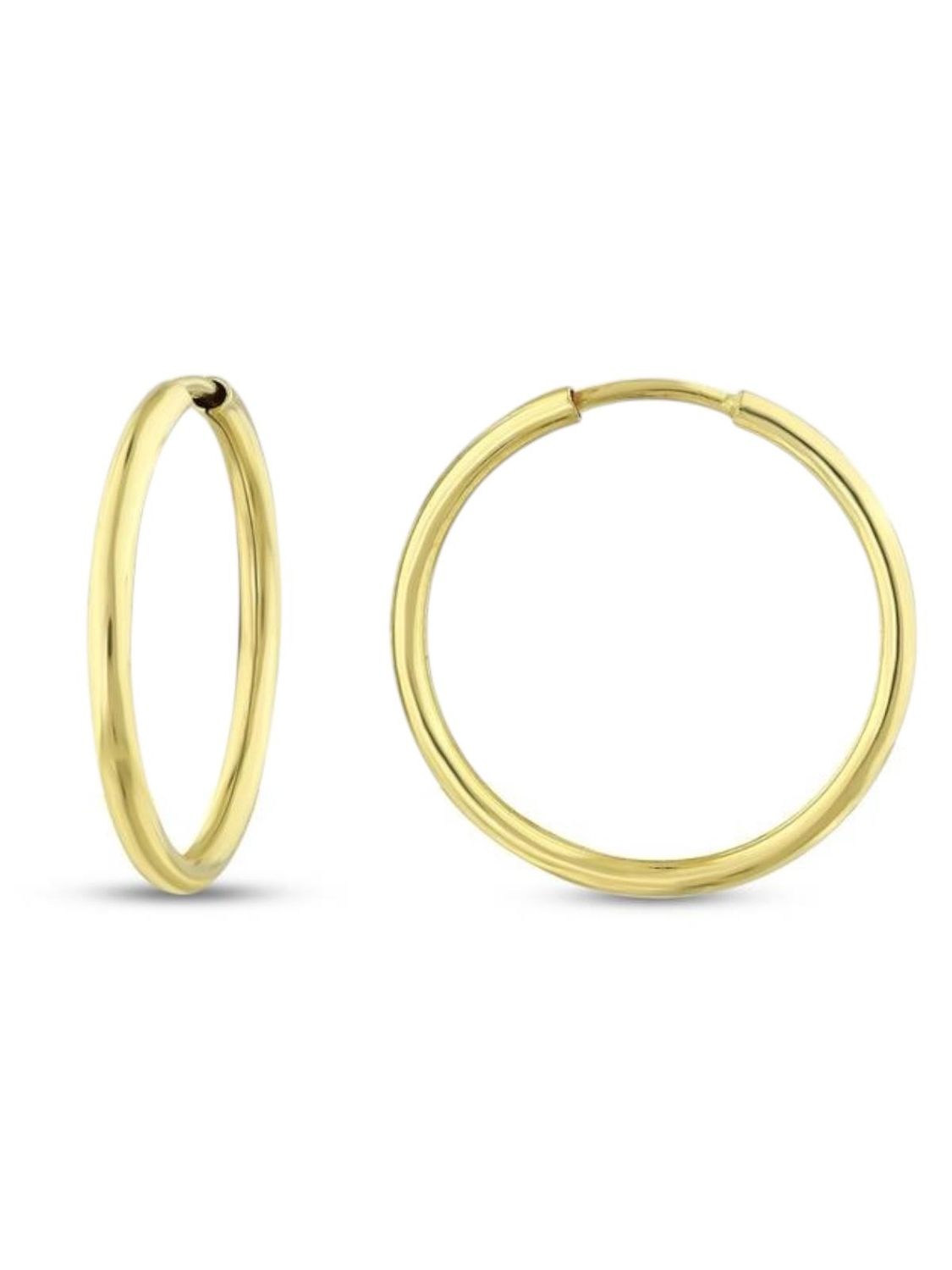 Серьги кольца из 14-каратного золота без камней, классические, 18 мм, вес 1.10 г, желтый цвет, сертификация, доставка 3 дня