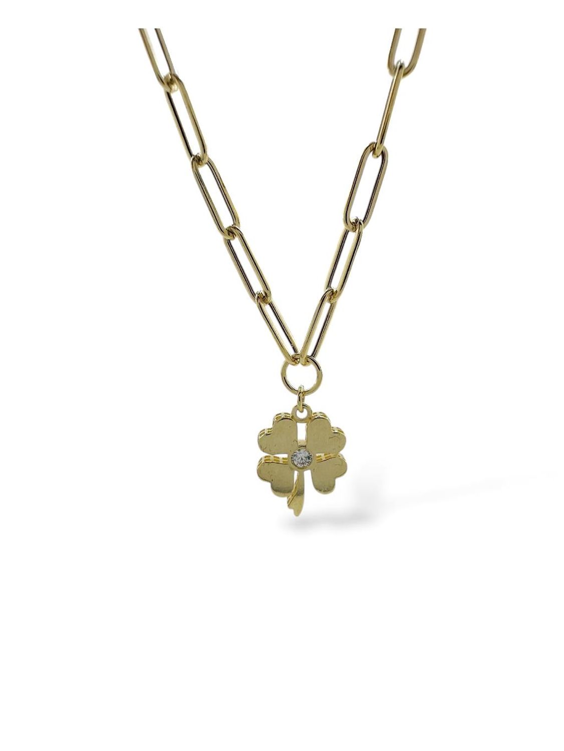 İtalyan Işıltılı Ataç Zincir Taşlı Yonca Çok Şık Günlük Altın Kolye