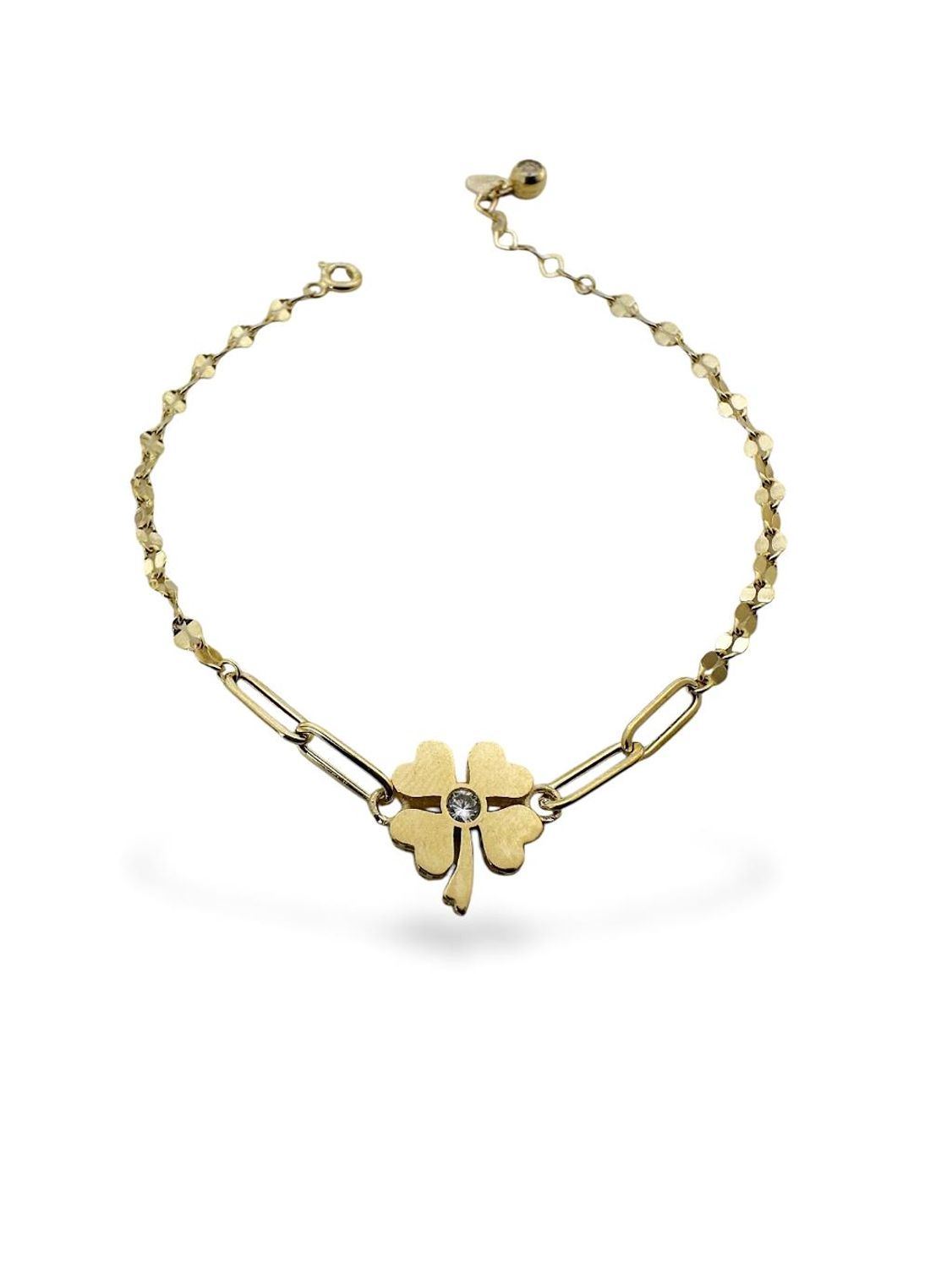 İtalyan Işıltılı Ataç Yonca Çok Şık Altın Bileklik