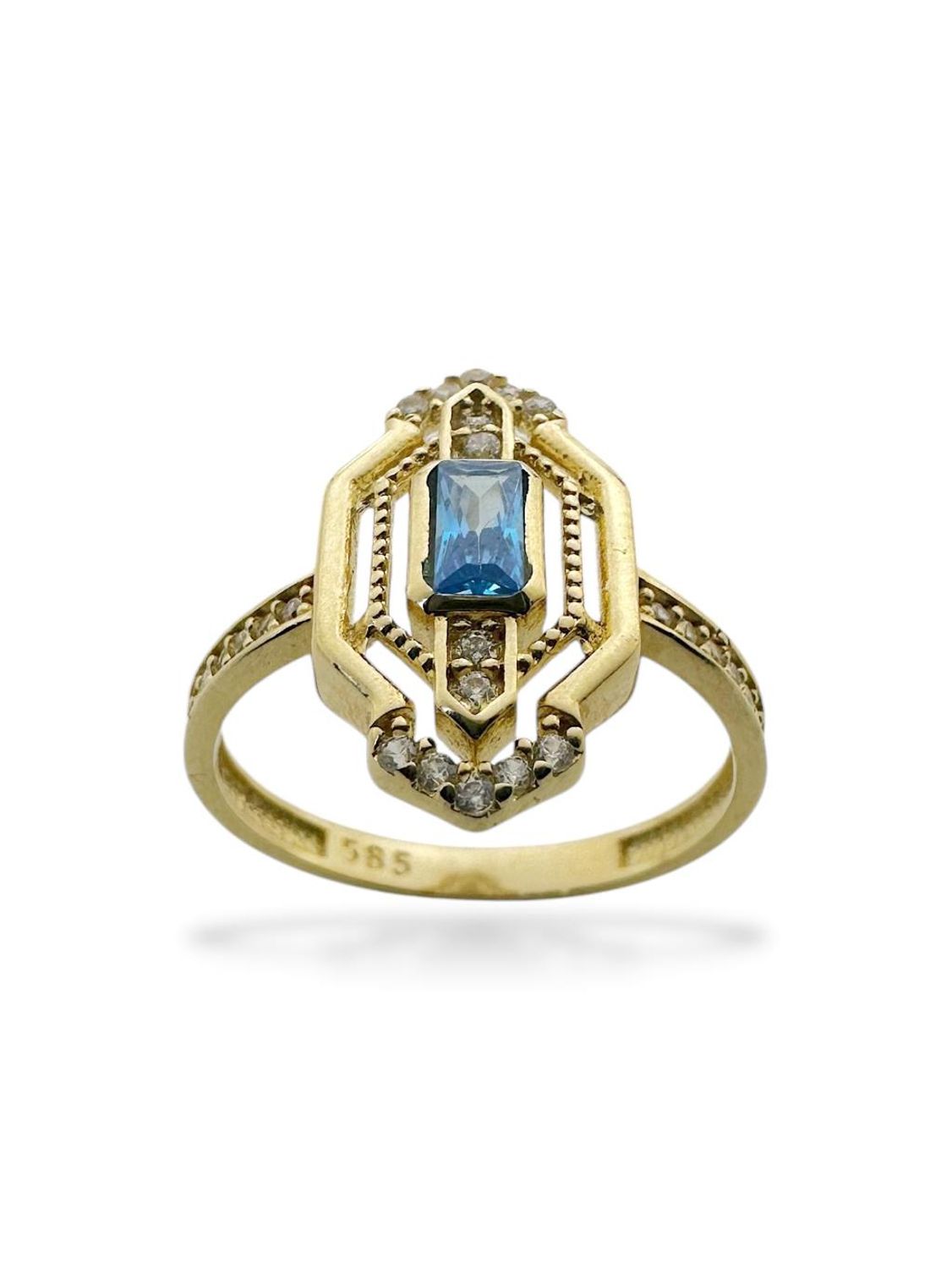 Üst Kalite Baget Aquamarine Taşlı 14 Ayar Altın Yüzük