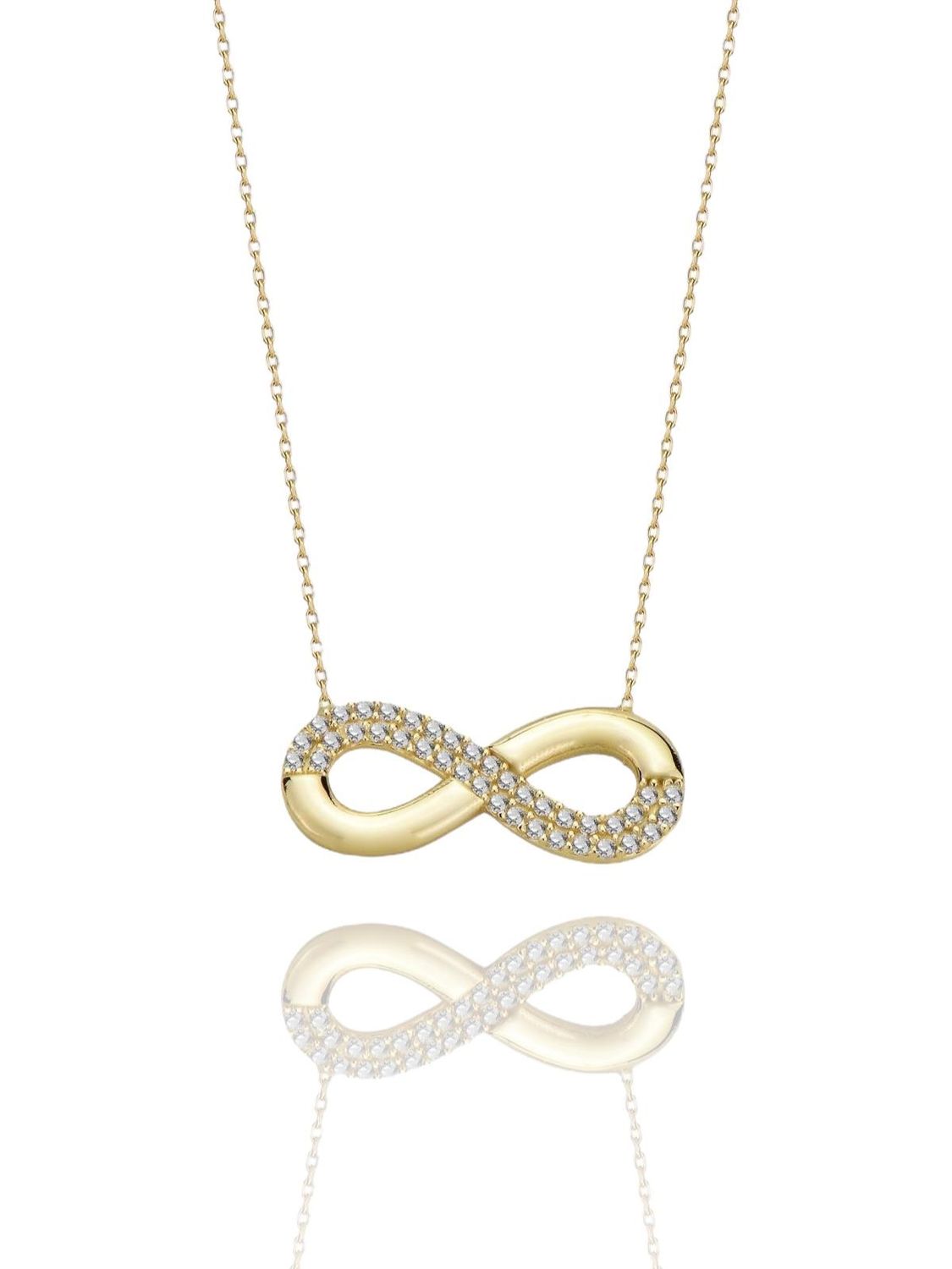 Sonsuzluk Taşlı  Çok Şık 14 Ayar Altın Kolye