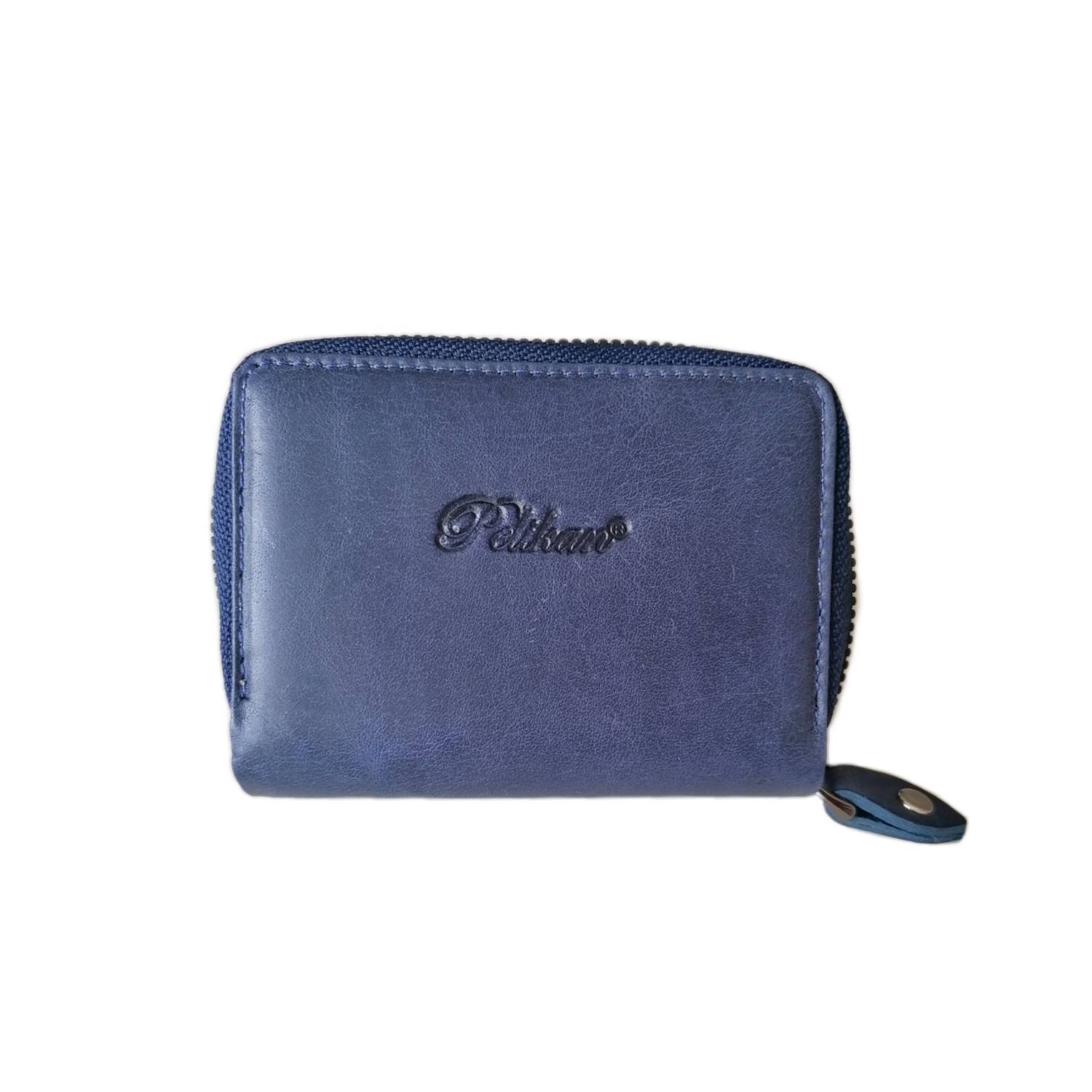 PEL-AT01G PELICAN LEATHER GRAY ACCORDION CARD HOLDER (DARK BLUE)
