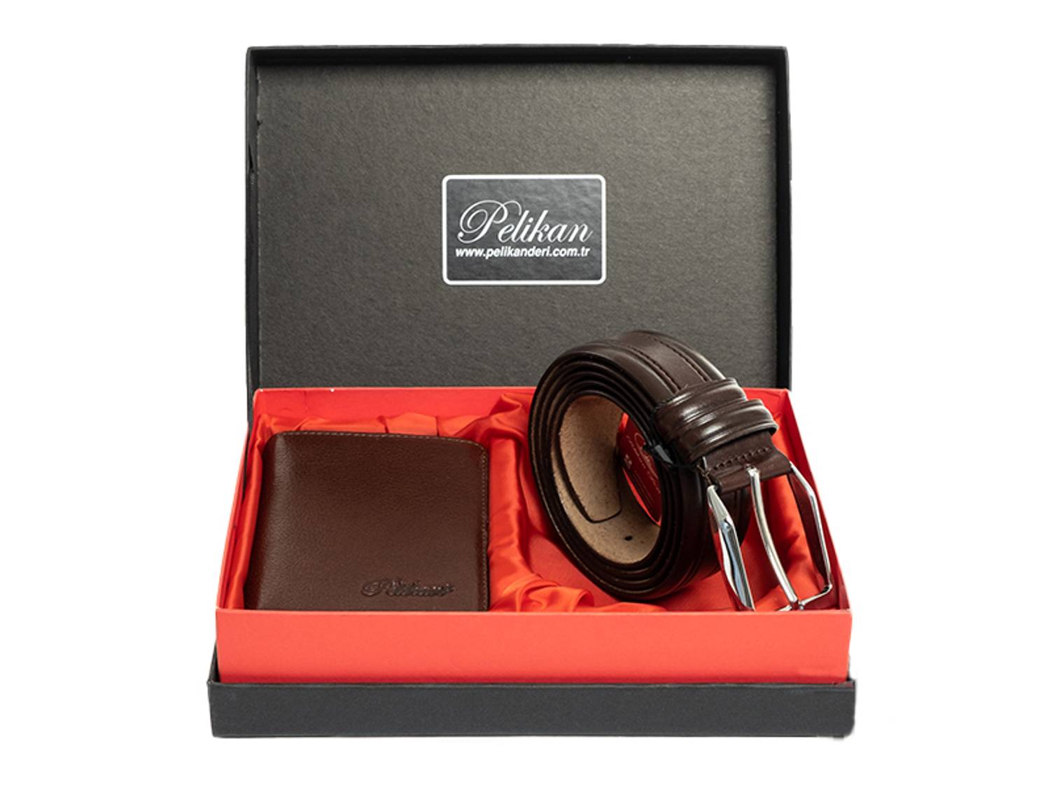 Двойной набор кожаных кошельков PELİKAN коричневого цвета