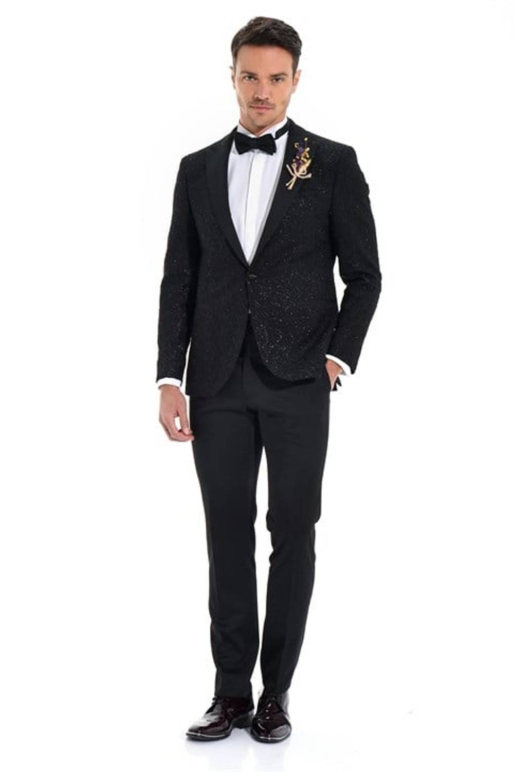  Morven Men Black Slim Fit Jacquard Tuxedo