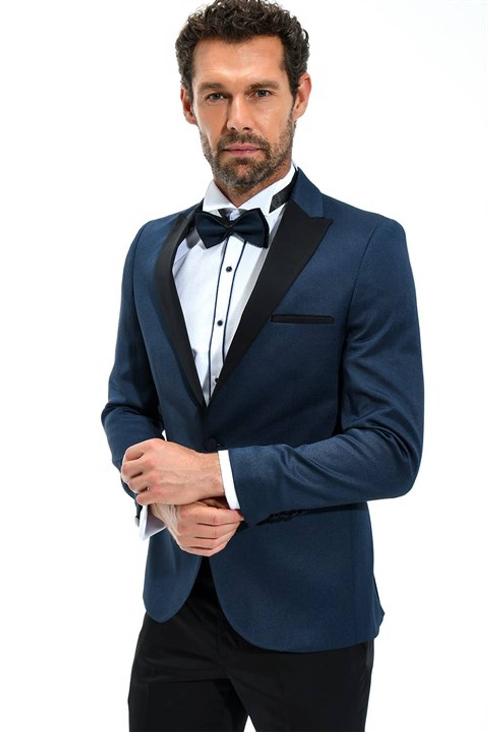  Morven Men's Navy Blue Portofino Slimfit Jacquard Tuxedo