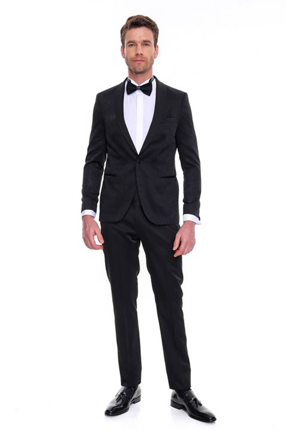  Morven Men's Black Guisa Slim Fit Slim Fit Jacquard Tuxedo