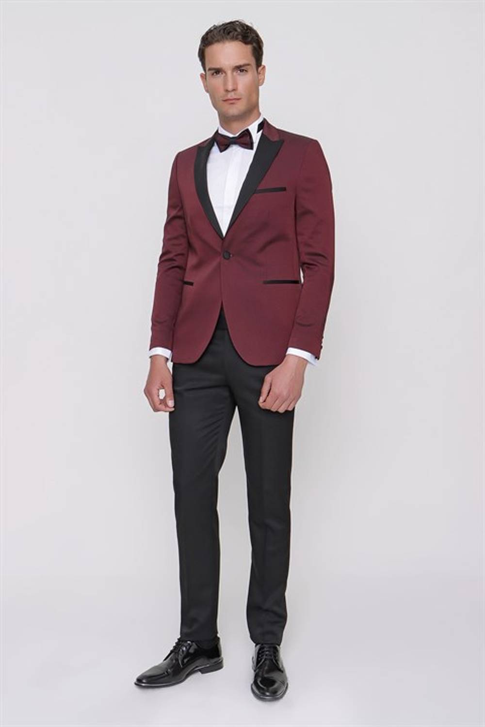  Morven Men's Dark Claret Red Taiga Bow Tie Sash Ceromonia Suit