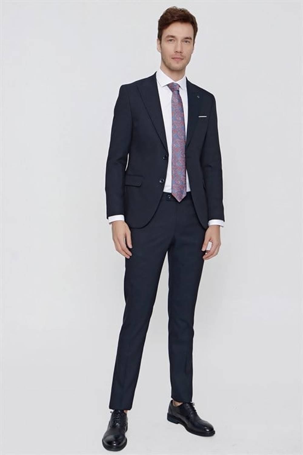  Morven Erkek Lacivert Santos Jakarlı Slim Fit Dar Kesim Takım Elbise