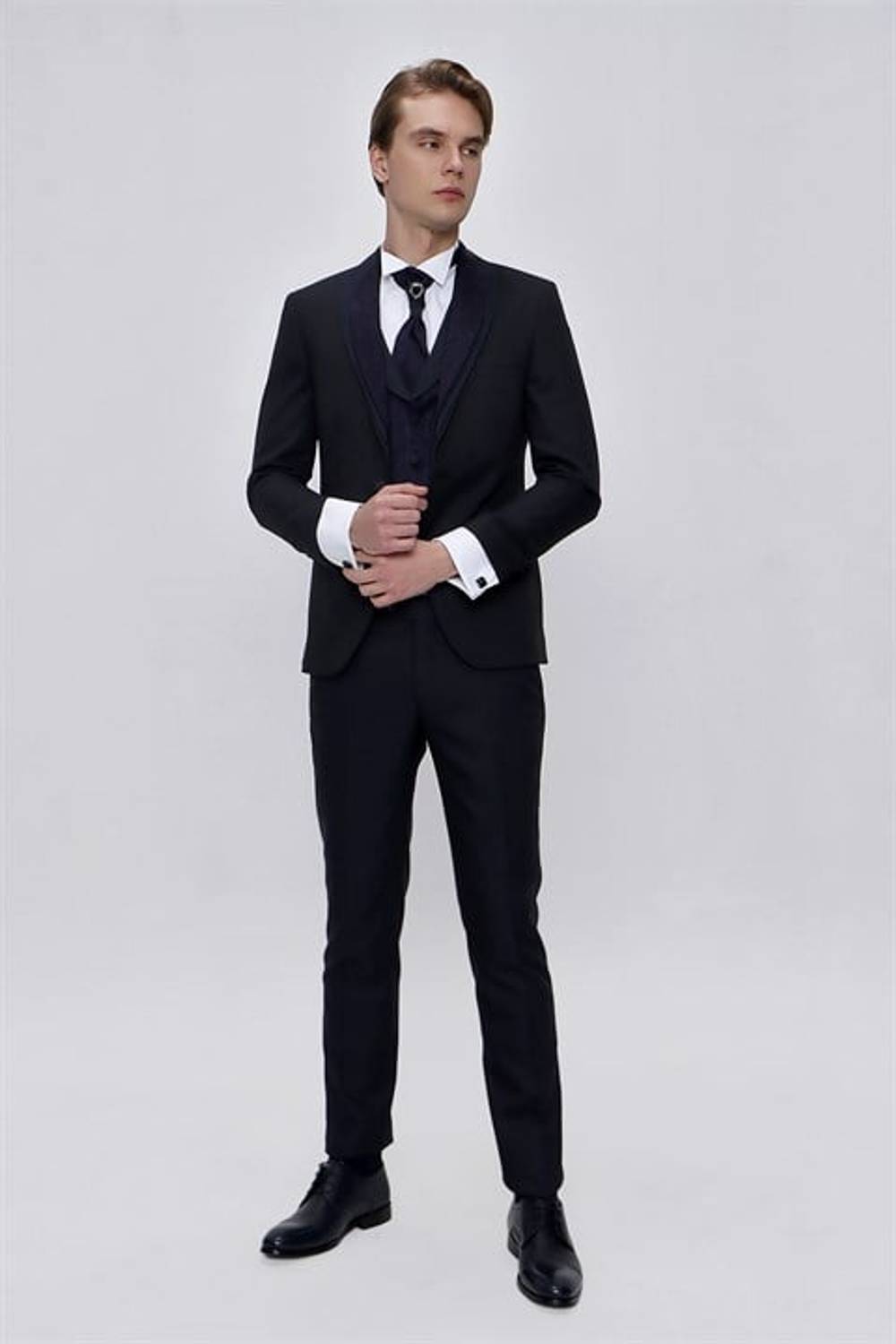  Morven Men's Navy Blue Santos Pullover Collar Slim Fit Suit