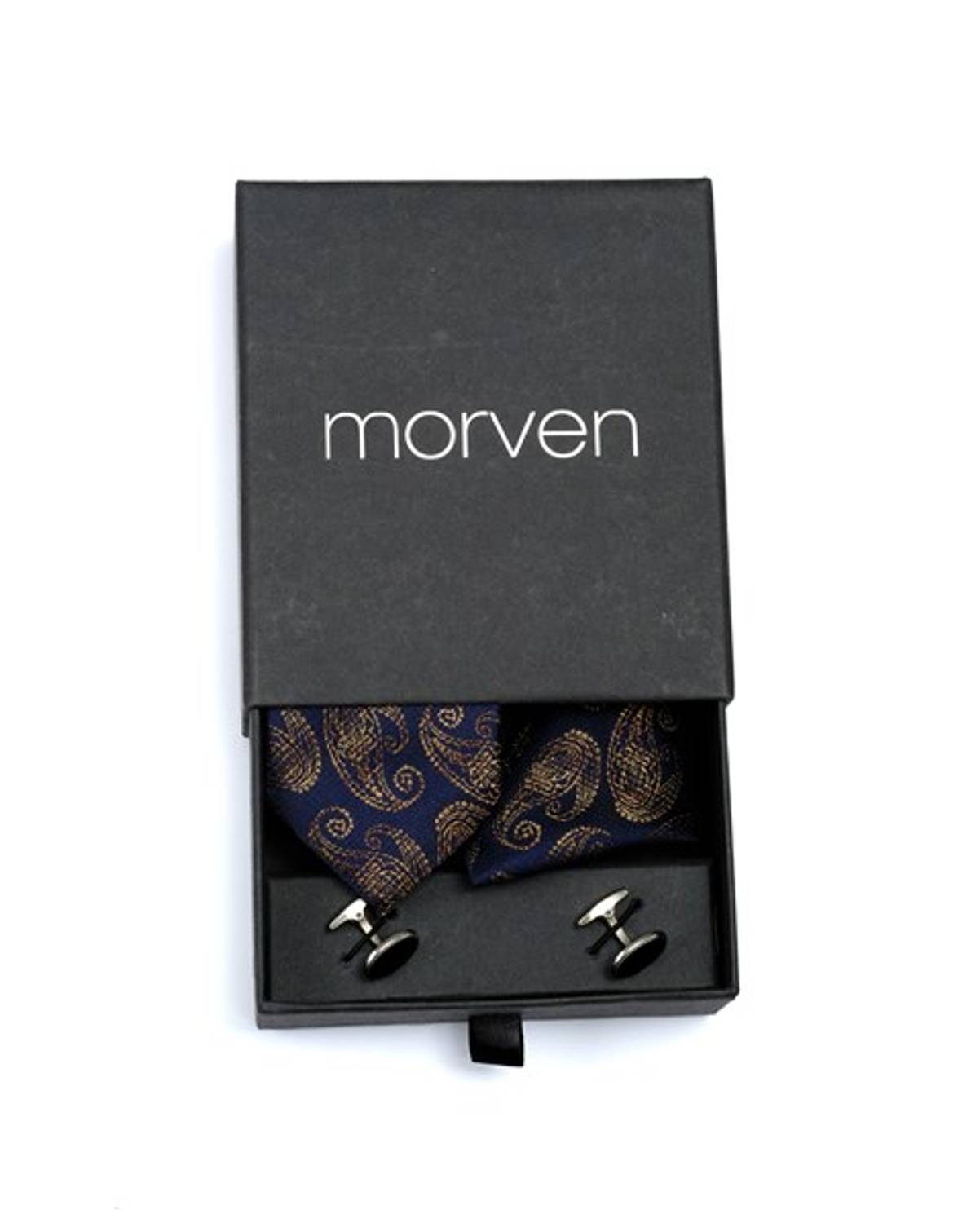  Morven Men's Navy Blue Gift Tie Cufflink Handkerchief Set